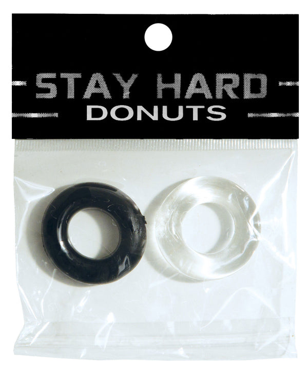 Ignite Power Stretch Donut Cock Ring - Clear/Black Pack of 2