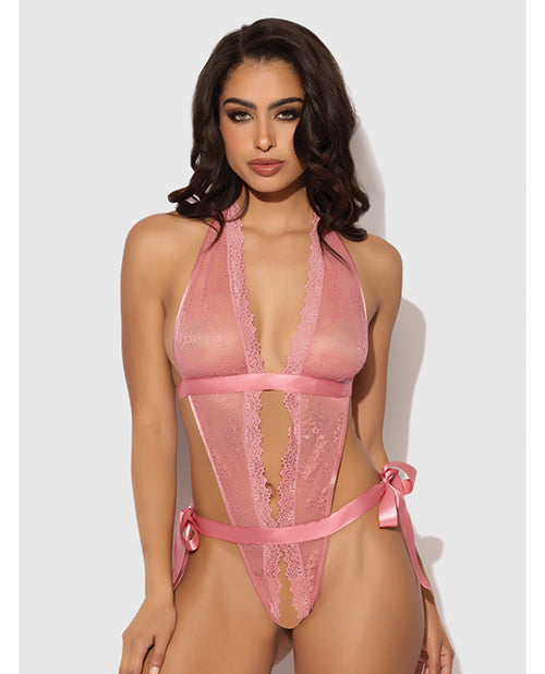 Kiki Lace & Satin Drop Off Teddy - Rose LG