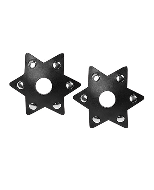 Nipplicious Starstruck Leather Pasties w/Studs & Nipple Hole - Black