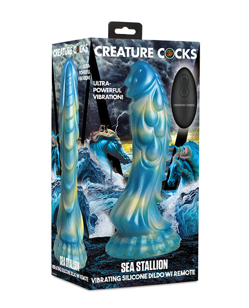 Creature Cocks Sea Stallion Vibrating Dildo w/Remote - Blue/Yellow